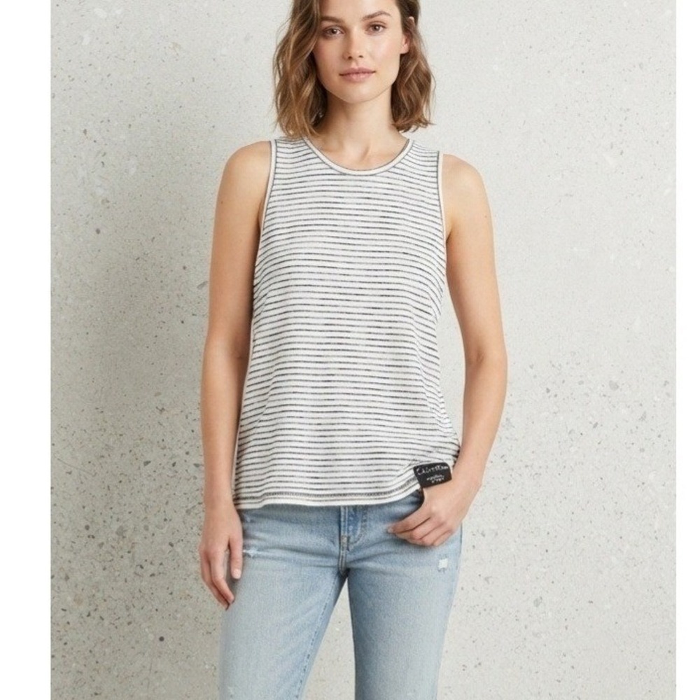 Calvin Klein Jeans Striped Sleeveless Knit Tank Top Black White Large